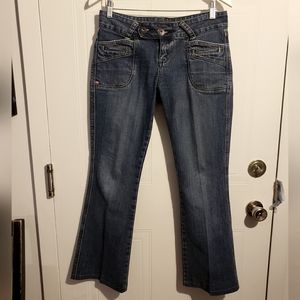 Moto Dark Denim Jeans Hazy Slight Flare Woman 29 EUC